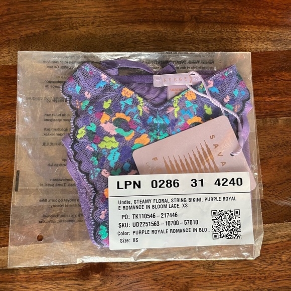 Savage X Fenty Steamy Floral Purple Royale Romance in Bloom Unlined Lace Bra Set - Picture 15 of 15